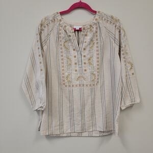 Linen Blend Embroidered Blouse